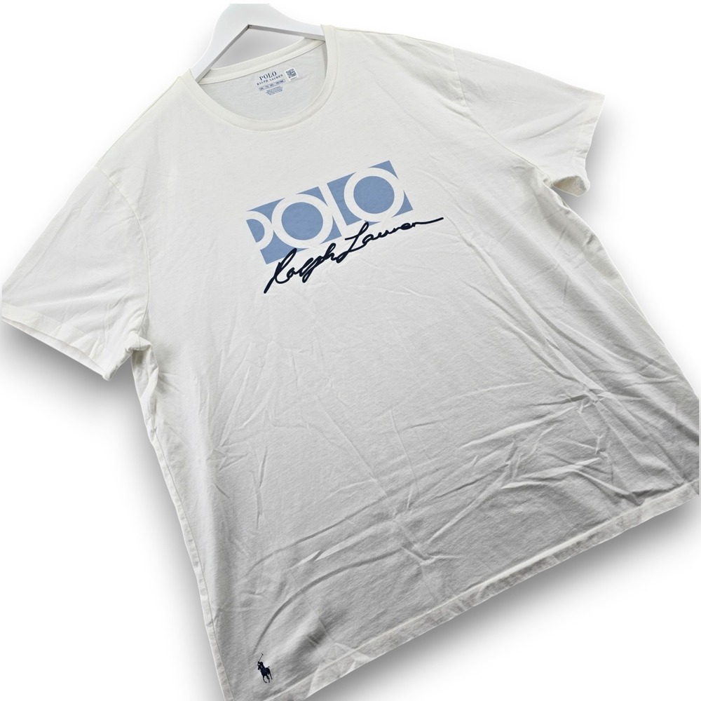 Polo Ralph Lauren Mens T Shirt 2XL White Cotton Graphic Logo Short Sleeve Tee